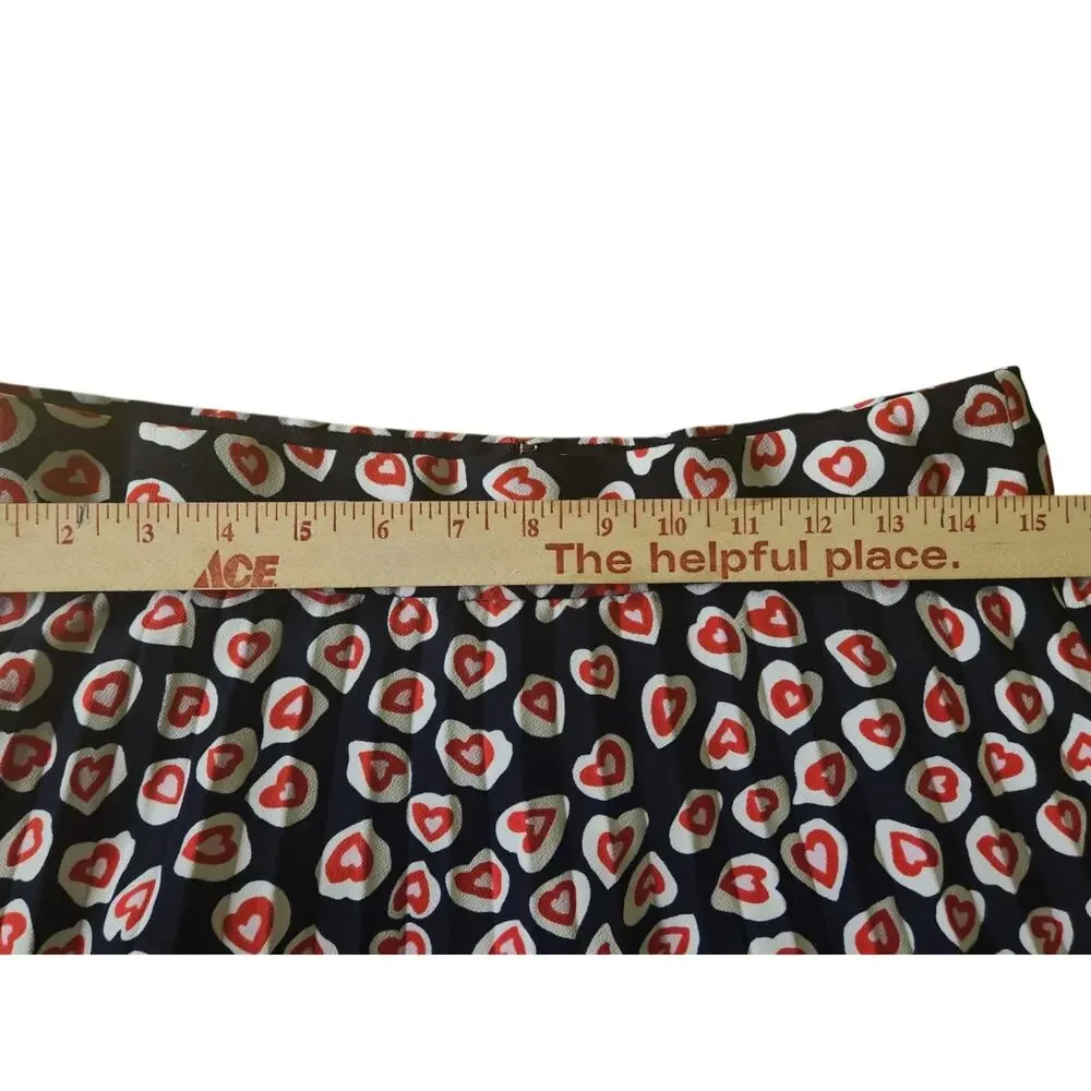 J Crew Heart Print Pleated Novy Blue Red Crepe Skirt Women Size 10 Like NEW - Picture 6 of 7